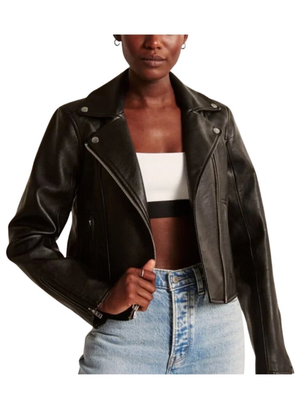 Abercrombie & Fitch Vegan Leather Moto Jacket Black Faux Leather Biker Size S